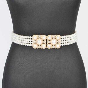 BNWT Brand New Faux Pearl Buckle Fashion Elastic Belt Bridal Belt Stretch Belt